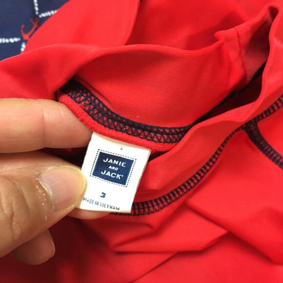 Janie and Jack Sailor Anchor Swim Rashguard Trunks boy size 3 Red Blue Plaid - Picture 4 of 6